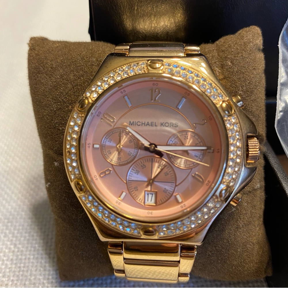 MICHAEL Michael Kors Rose Gold-tone Crystal Chronograph Ladies Watch MK5450